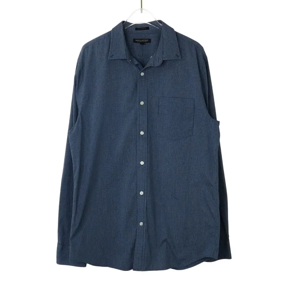 Banana Republic Slim Fit Tech Stretch Shirt Blue Checkered  Button Down Large